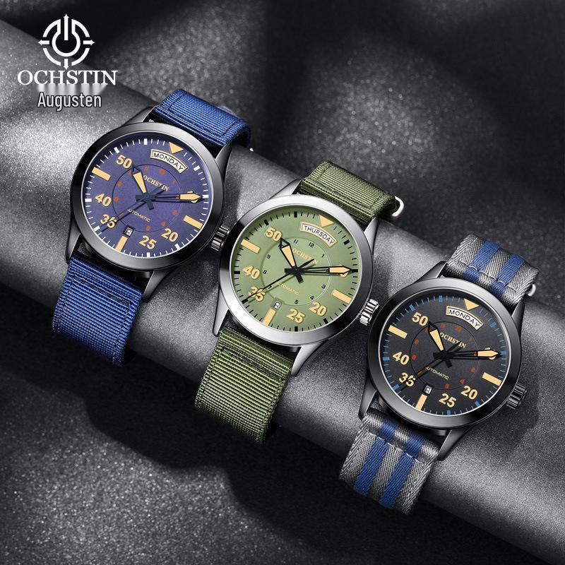 OCHSTIN Swiss Men's Mechanical Watch, High-End Automatic, Waterproof, Dual Calendar, Nylon Strap