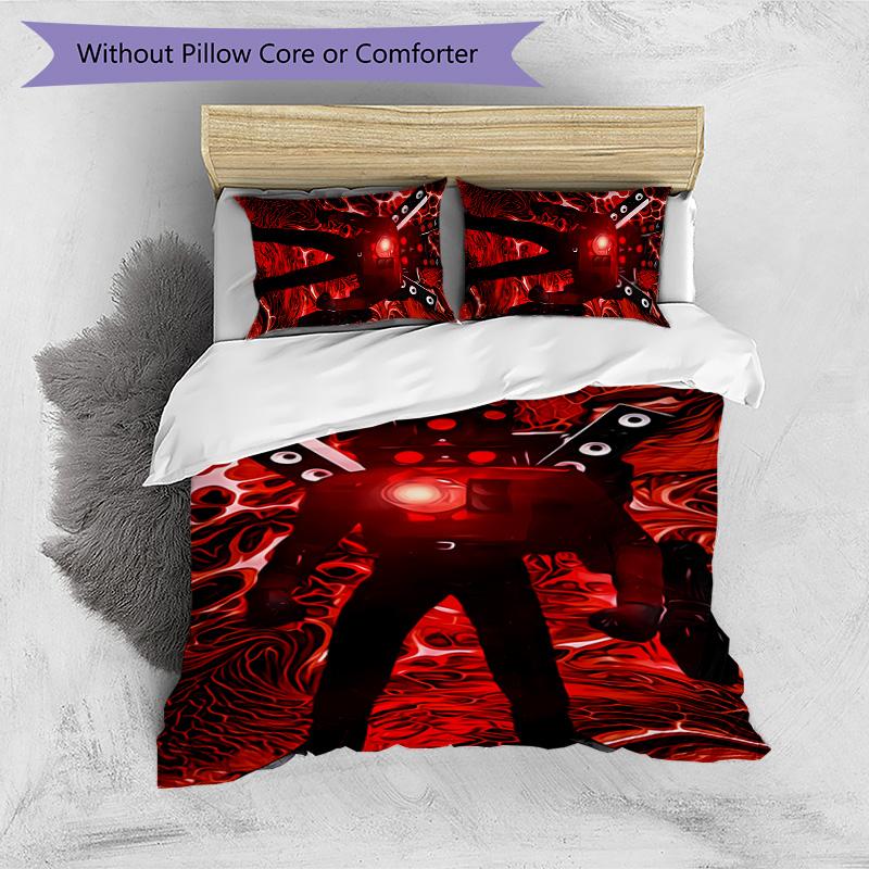 Skibidi Toilet Printed 3PCS Bedding Set Soft Breathable Duvet Cover Pillowcases Set Washable Bedroom Decor Home Gift
