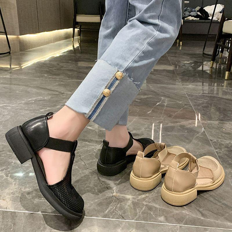 Balíček Sandály na hlavě Dámské Léto Venkovní nošení Síťované duté Prodyšné Boty s velkou hlavou Silné na podpatku Římské boty