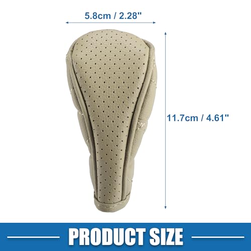 A ABSOPRO Car Shift Knob Cover for Universal Vehicles Interior Shift Gear Cover Trim Accessories Zipper Style Decorative Artificial Leather Beige