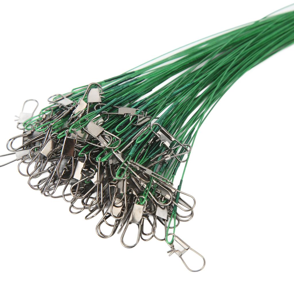 100PCS Fishing Leader Swivels Snap Anti Corroison Hard Steel Wire Leader for Saltwater 25cm / 9.8in