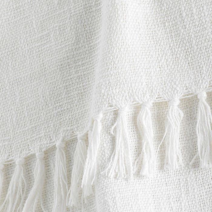 Plaid - Zamina - Crème - 125 X 150 Cm - 100% Coton - Finition À Franges