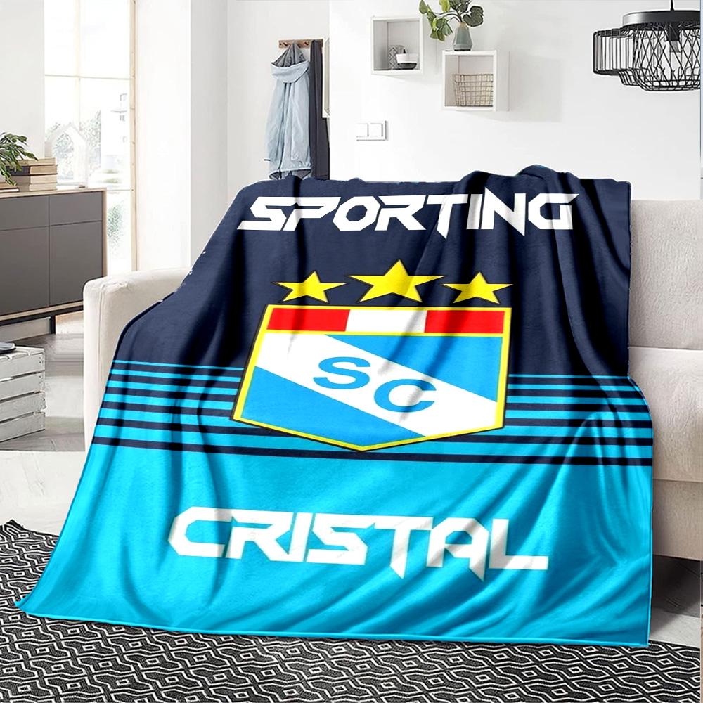 Sporting Cristal FC Club Badge Striped Graphic Print Flannel Blanket Soft Warm Throw Blanket for Sofa Bed Living Room