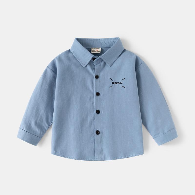 Kinder Langarmhemd 2025 Herbst Jungen Revers einfarbig besticktes Hemd Baby Oberteil trendige Kinderbekleidung