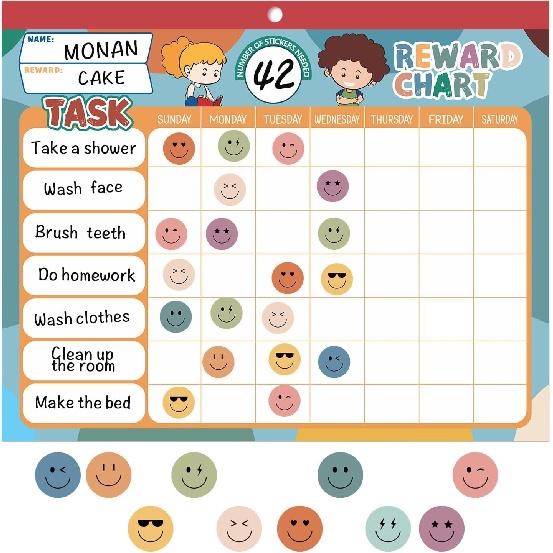 Boho 32 Chore Charts Behavior Reward Chart System,Sticker Chore Chart Pad for Kids with 2328 Stickers, 12.2" x 9.8" Magnetic Reward Chart to Develop