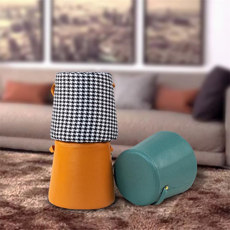 Houndstooth Ottoman: Luxury Solid Wood Low Stool for Living Room
