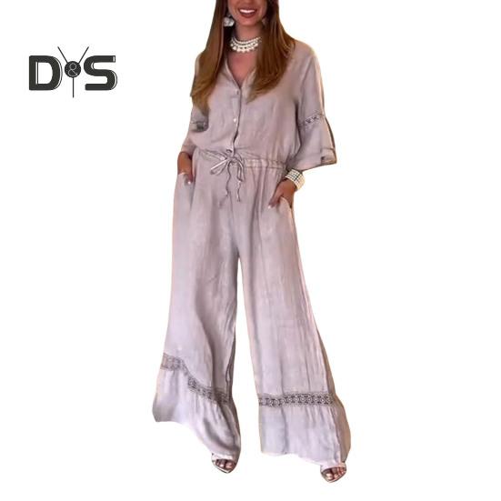 

Женские комбинезоны с широкими штанинами, застегивающиеся на пуговицы, с V-образным вырезом, рукавами 3/4, с оборками, летний повседневный комбинезон на шнурке, цельный наряд 3XL абрикосовый