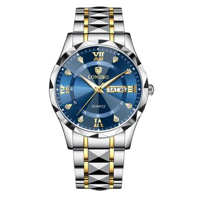 Stylish Men's Chronograph Wristwatch, Men's Business Quartz Movement, Stainless Steel Band, Sapphire Crystal, Waterproof, Luminous Blue, Best Gift