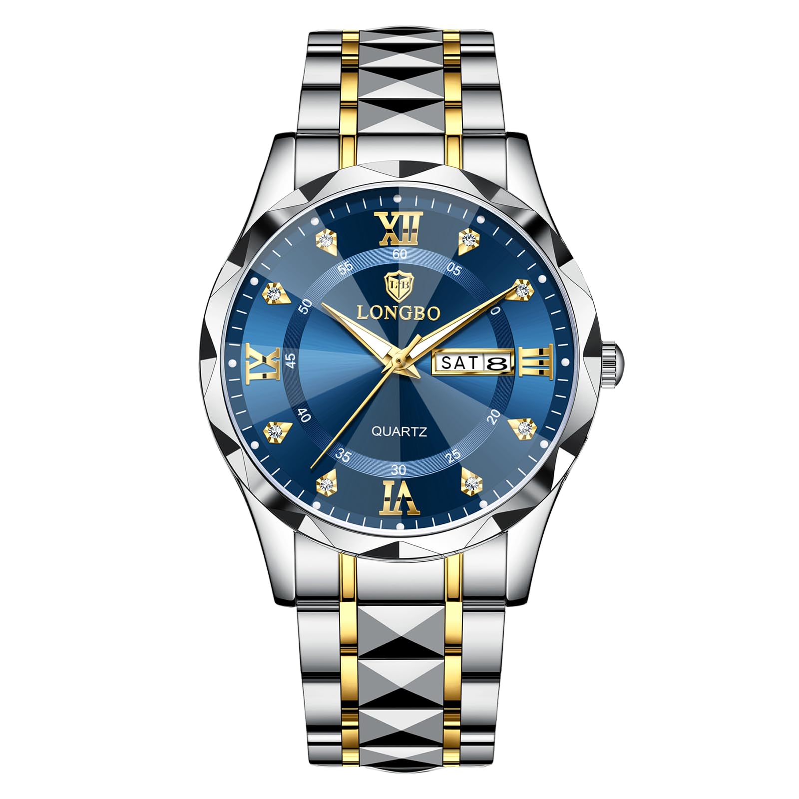 

Stylish Men s Chronograph Wristwatch, Men s Business Quartz Movement, Stainless Steel Band, Sapphire Crystal, Waterproof, Luminous Blue, Best Gift