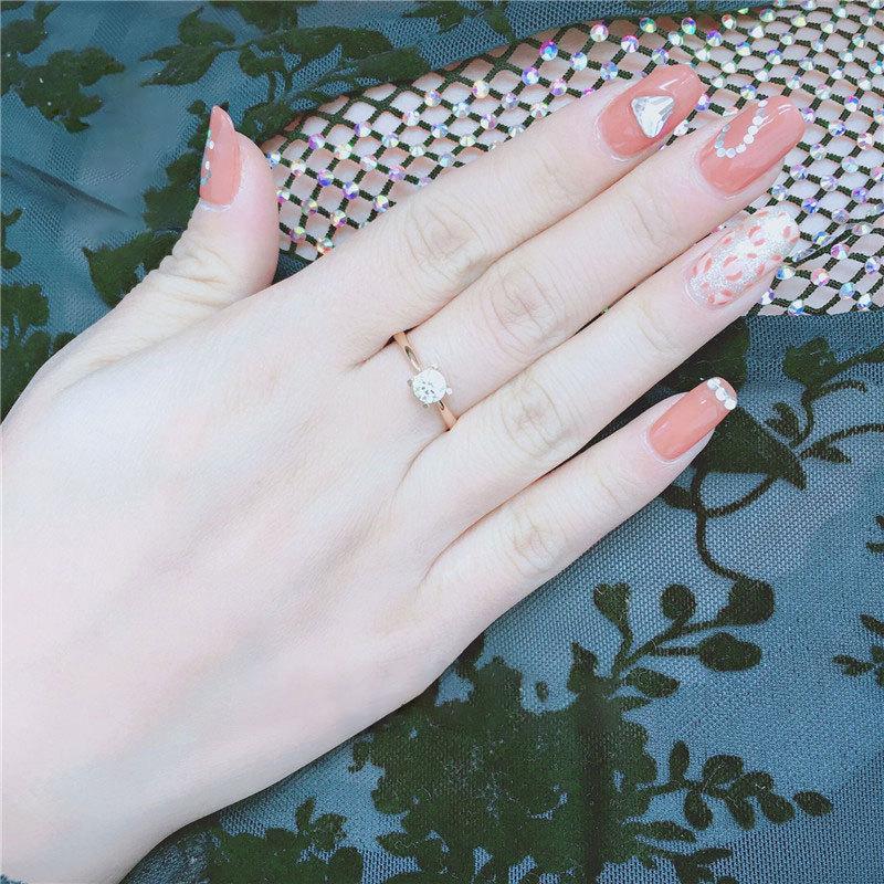 Purple Gold Inlaid Four-Claw Zircon Ring, Simple High-Grade Rose Gold-Plated Color Gold Live