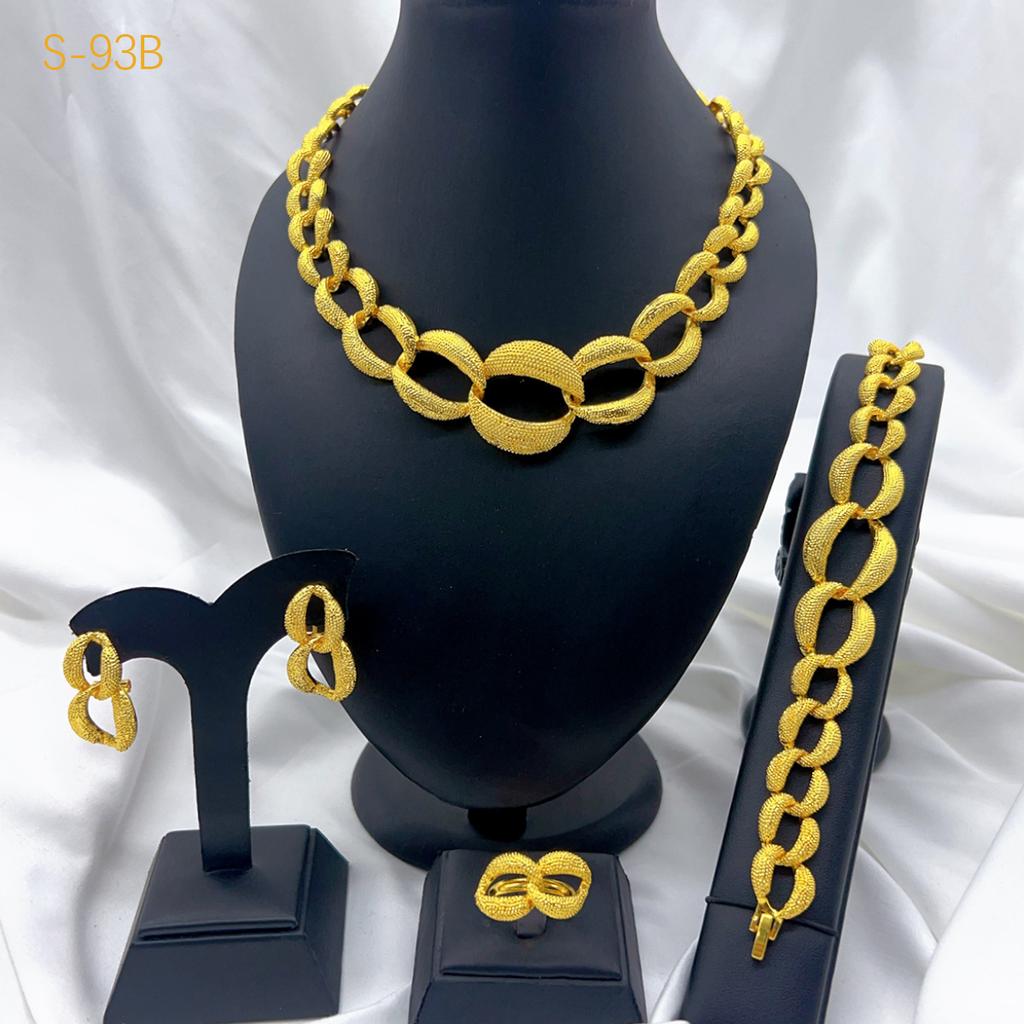 2026 Summer Dubai 24k Gold Bridal Jewelry Set Necklace Earrings Bracelet Ring Middle East Africa