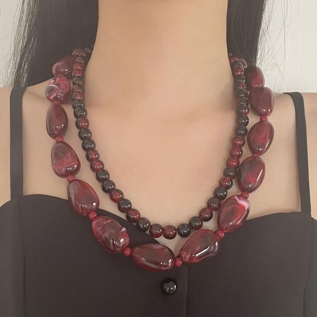 Naszyjnik z żywicy szklanej w stylu retro, w stylu średniowiecznym, vintage, z podwójną warstwą szkła, z temperamentem, na kolację, dla kobiet