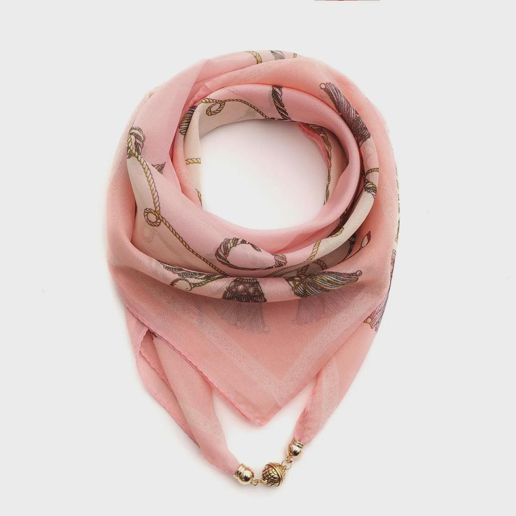 Women's Summer Magnetic Buckle Silk Scarf: Versatile, Fashionable Chiffon Square Scarf for Shirts