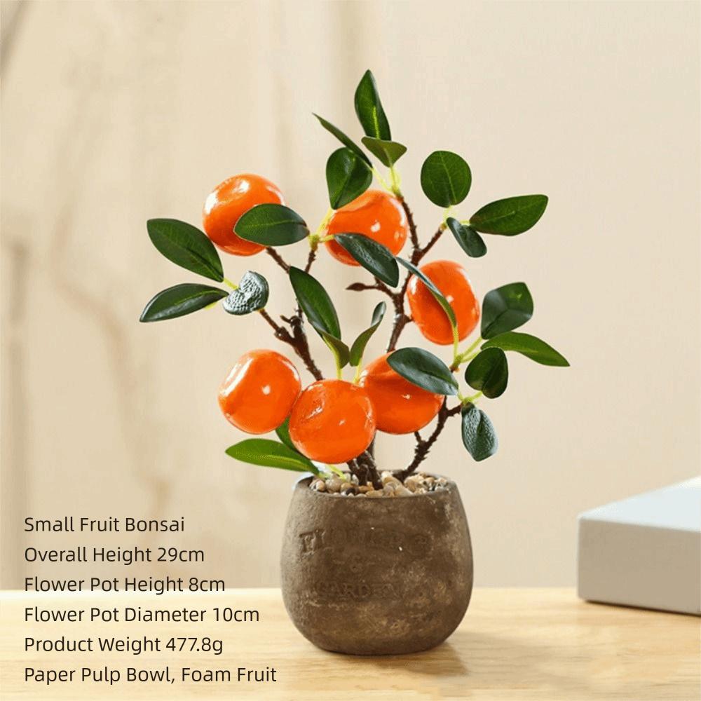 Multicolor Artificial Fruits Bonsai Pomegranate Lemon Orange Grey Flowerpot Fruit Tree Potted Green Leaves Waterproof