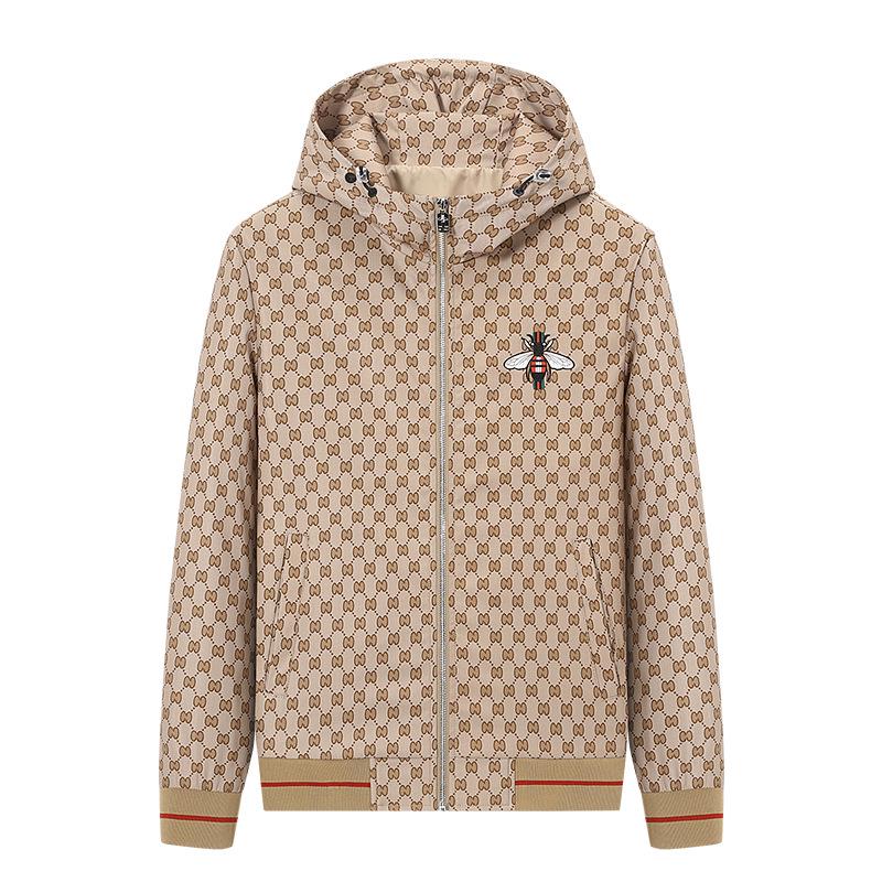 Men's Luxury European Embroidered Bee Hooded Jacket - Spring/Autumn