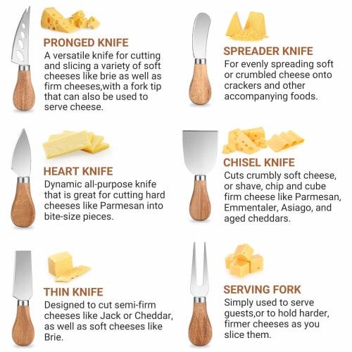 6-piece Cheese Knife Set, Stainless Steel Cheese Cutlery with Cheese Slicer and Cheese Cutter Wood Handle. Includes Cheese Knife, Cheese Fork, and Che