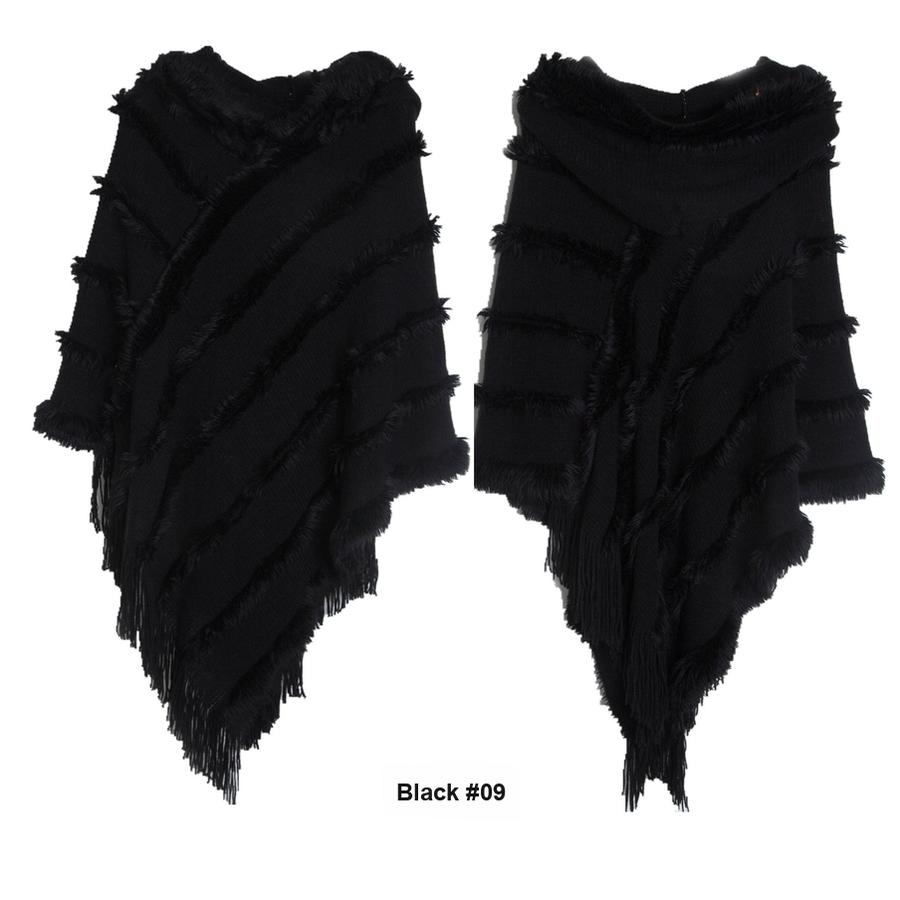 

New Coat Winter Autumn Women s Solid Color Hooded Knit Poncho Shawl 70*70cm+35cm чорний