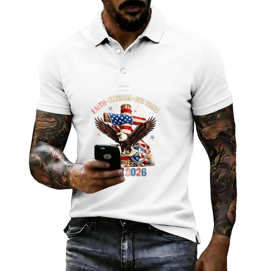 Men's Loose And Casual Flag-print T-shirt, Short Sleeve Shirt