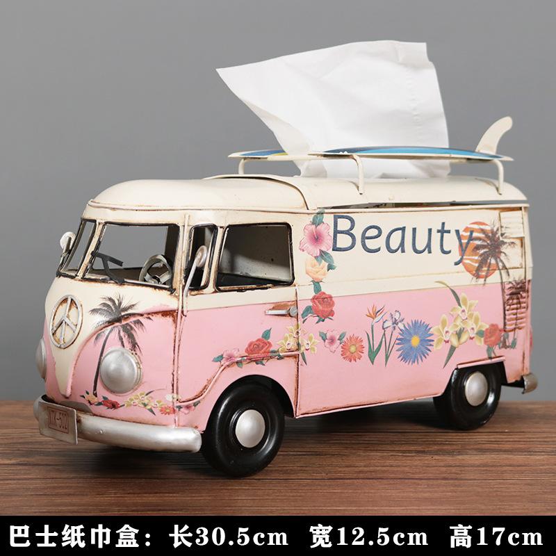 Wrought Iron Tissue Box American Retro Surfing Skateboard Bus Car Model Tissue Pumping Box Retro Model Ornament