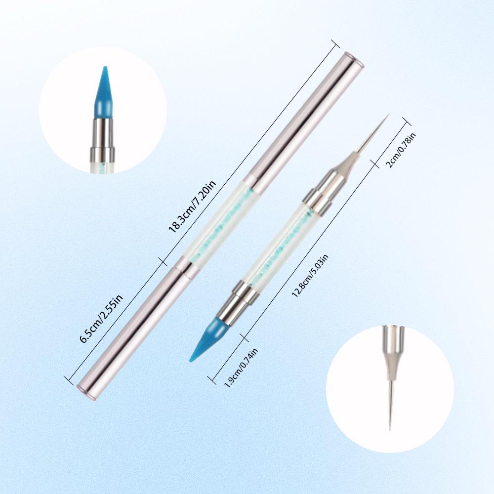 Double-Ended Rhinestone Picker Wax Pencil with Bright Silver Metal Rod and Copper Tube for Nail Art