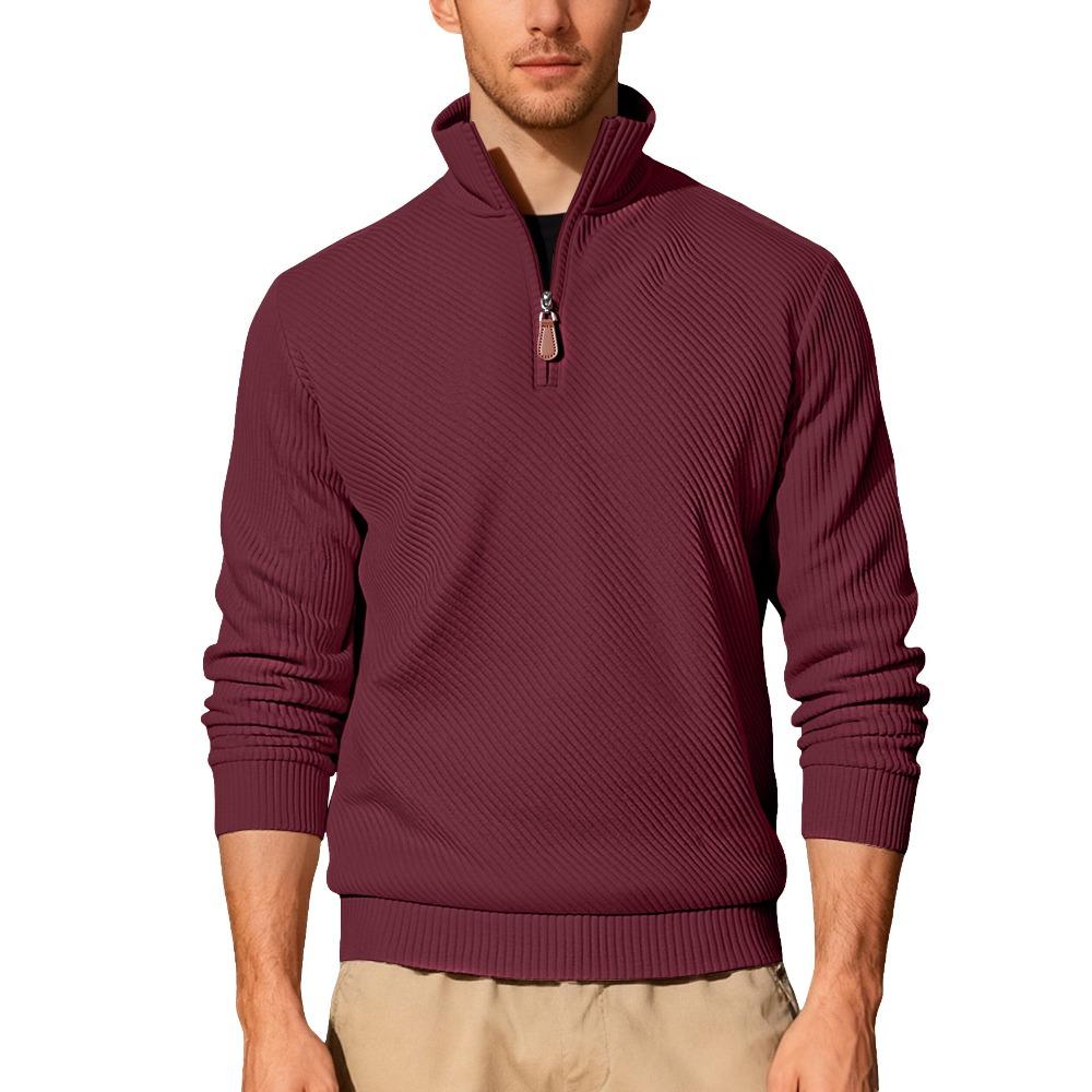 Men's Long-Sleeved Half-Zip Sweatshirt with Twill Jacquard Ribbed Trim