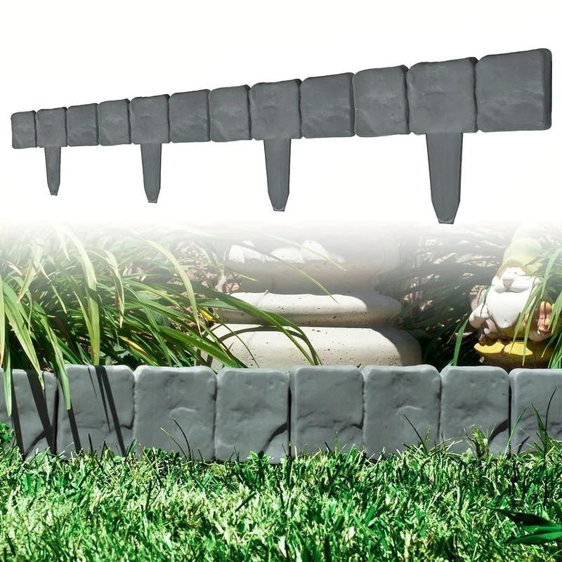 10Pc Garden Fence Border Imitation Stone Plastic Fence Garden Edging Lawn Imitation Stone Fence Grounding Landscape Decoration