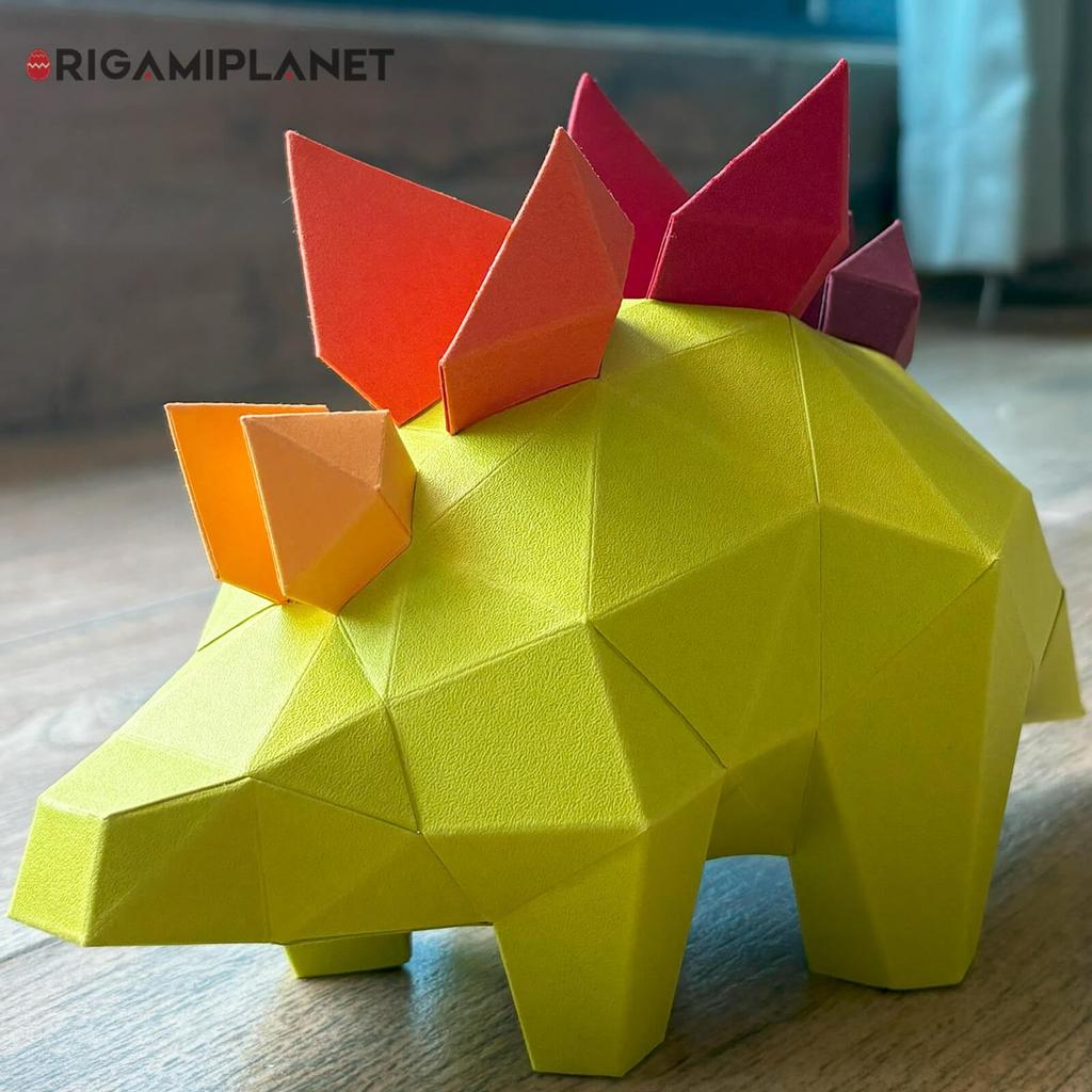 ORIGAMIPLANET 3D Dinosaur Origami Craft Stegosaurus Cute DIY 3D Paper Craft Home Decor for Teens Creative Handmade Animal Figure Paper Sculpture STEM