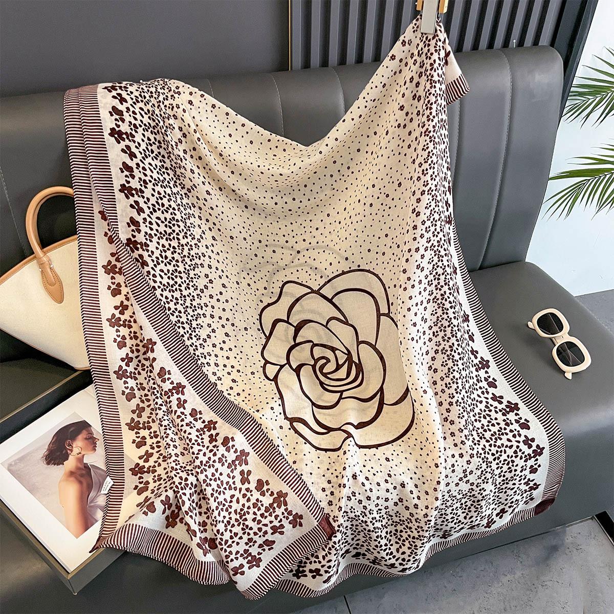 

Four Season Thin Sun-protective Cotton Linen Scarves Rose Print Silk Scarves Fashion Women Shawl Femme Hijab Bandana Beach Towel 85x180cm