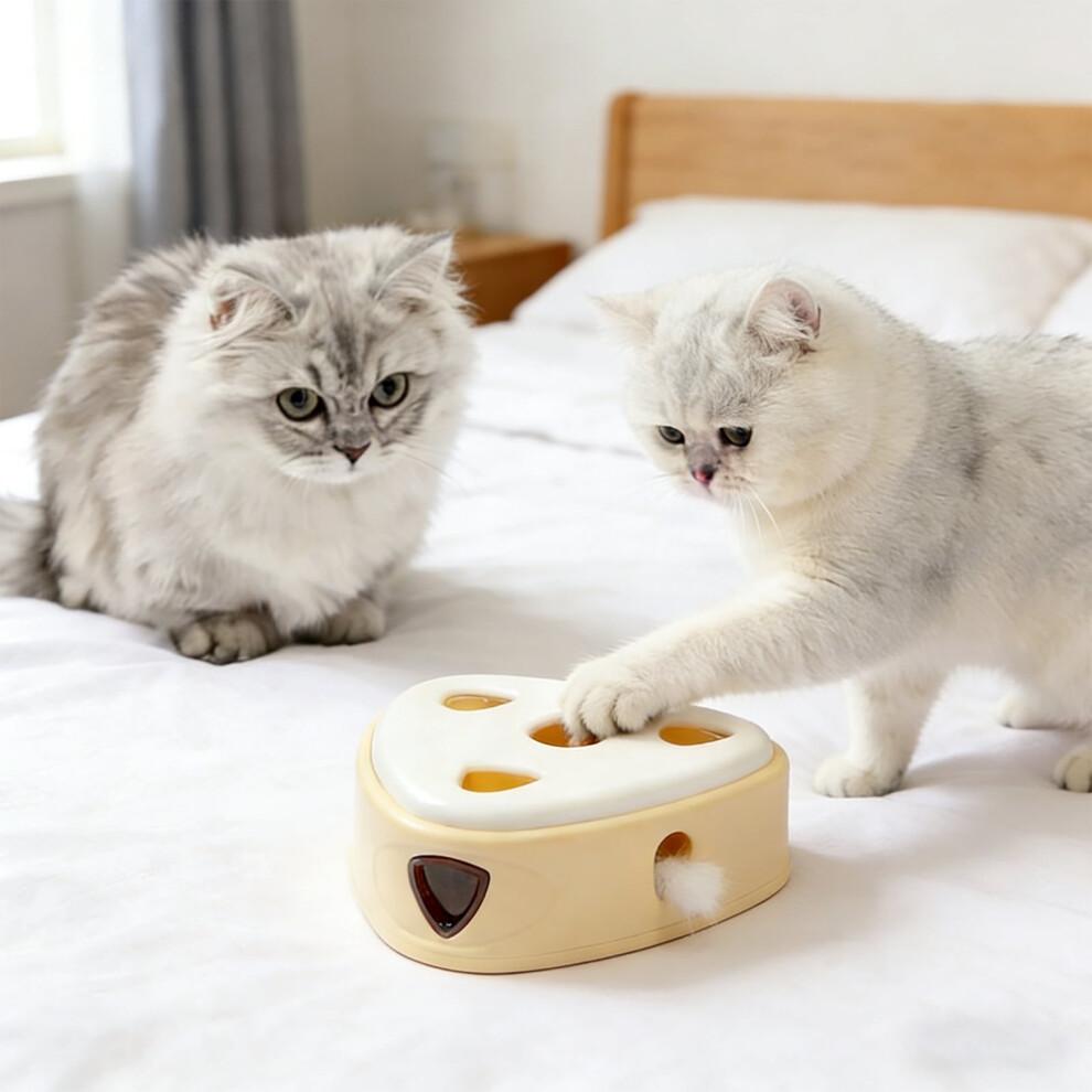 Auto Interactive Cat Toy: Cheese-Triangle Puzzle Box, Smart Feather Wand, Motion-Sensor Toy for Indoor Cats & Multi-Cat Households