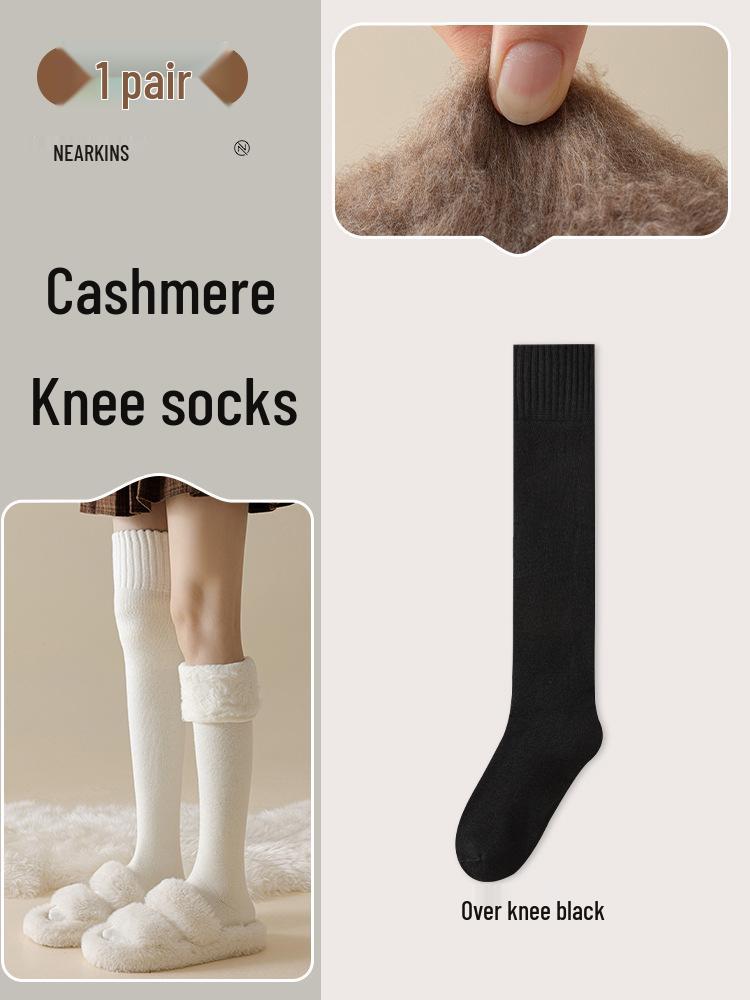 Women's Wool Over-the-Knee Fleece-Lined White Socks - Imitation Cashmere Long, Maternity Plus Size, Thick, Warm, Autumn & Winter Style