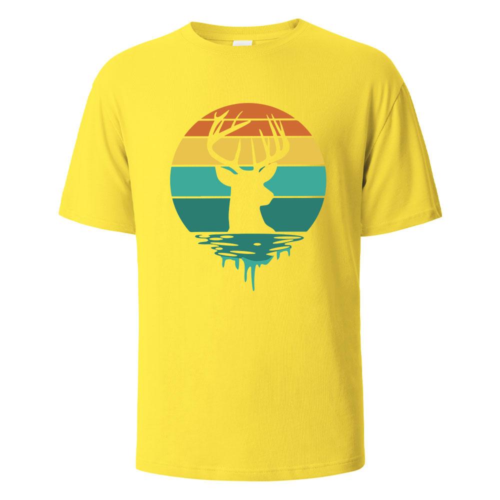 Deer Antlers Basic Printed Tshirts For Men 100 Cotton Summer Breathable Comfortable Tops ShortSleeved Oneck Men Clothing