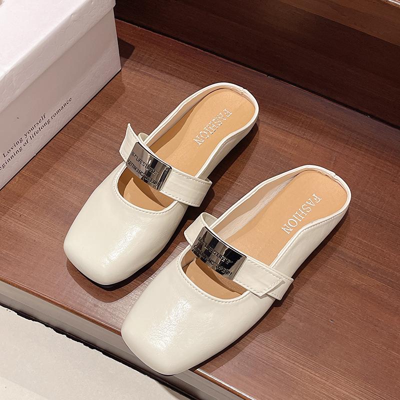 Fashion Aphixta Metal Buckle Spring Slippers Square Toe Outdoor Woman Shoes Slip On Low Heel Slides zapatos de mujer pantunflas Size 42