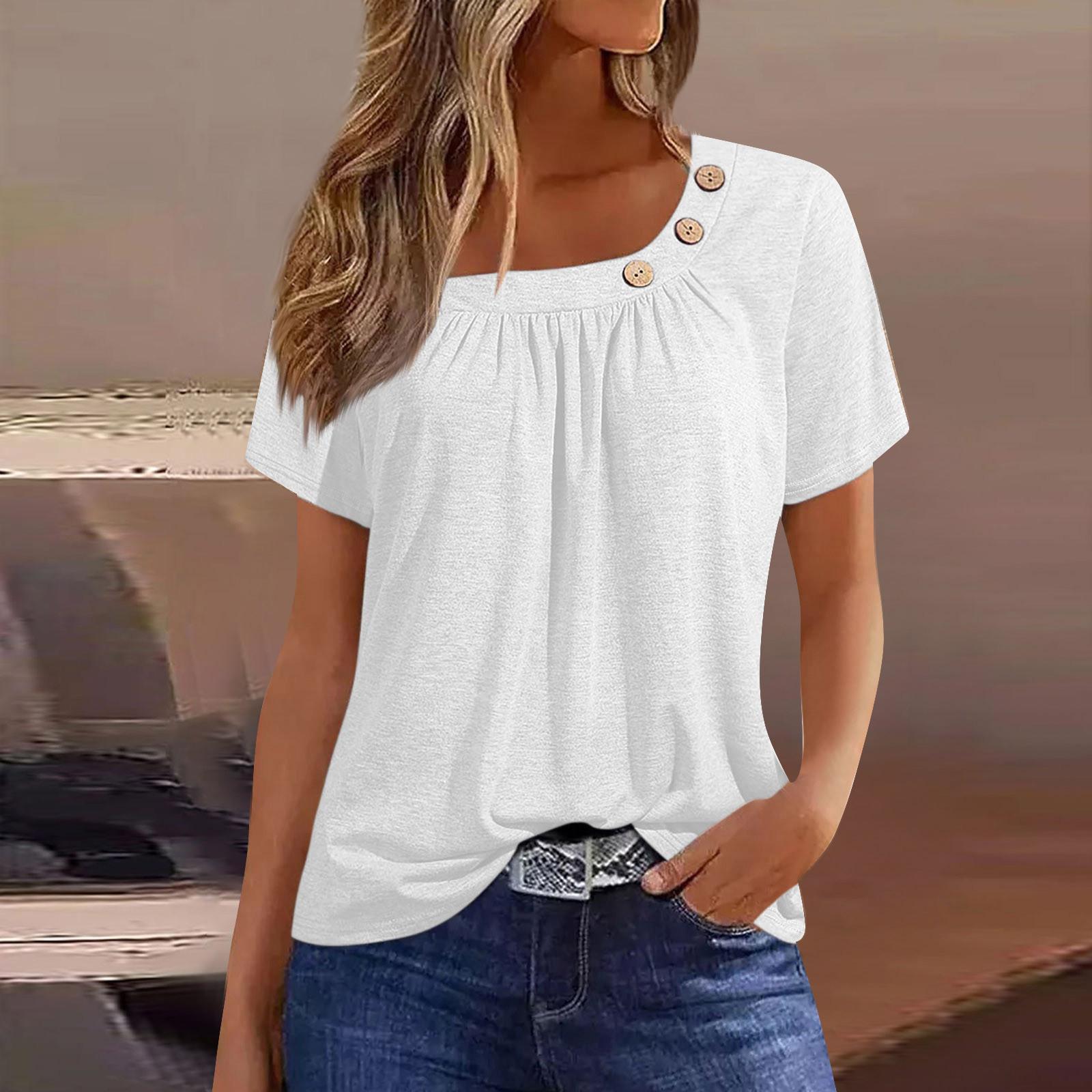 

Летние топы для женщин, однотонные женские топы с круглым вырезом и короткими рукавами, удобные женские топы, футболки S