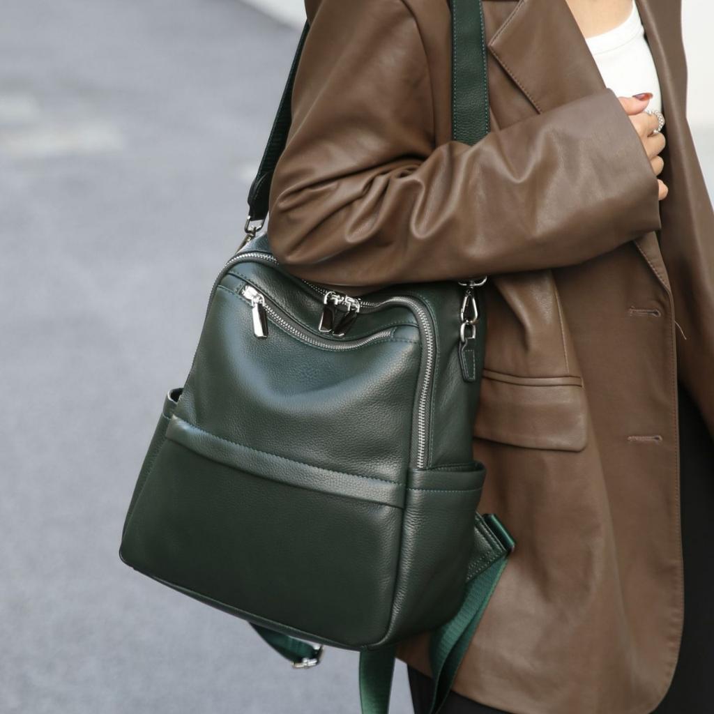 תרמיל גב מעור פרה, תיק בית ספר, קיבולת גדולה, תיק לאמא רב-כיסים, תיק נסיעות מעור רך.