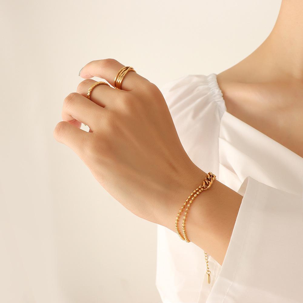 18K Gold Handmade Double Layer Rice Bead Bracelet for Women - European & American Style (E207)