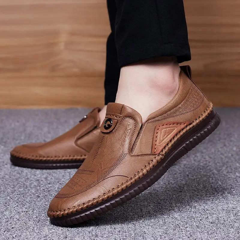

Fashion Man Retro Penny Handmade Loafer Genuine Cow Leather Non-Slip Soft Classic Shoes Sewing Comfortable Casual Slip-on Zapatillas 38 хаки