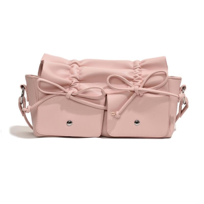 Womens Aesthetic PU Leather Underarm Bag Pleated Sweet Bowknot Shoulder Crossbody Bag Adjustable Armpit Handbag Purse