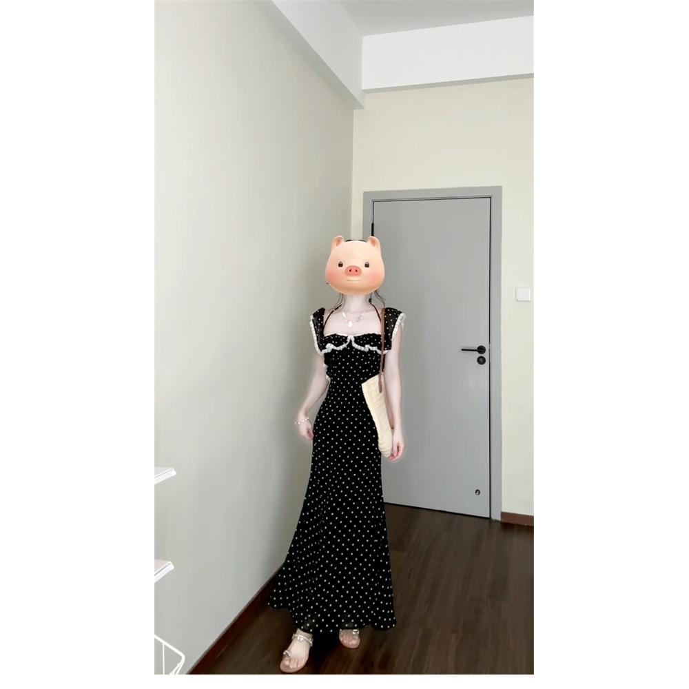 New Square Neck Lace Ruffle Edge Polka Dot Dress Children's New Summer Backless Waist Dress
