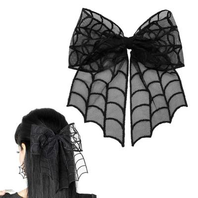 Halloweenské síťované mašle do vlasů Černé pavučinové mašle do vlasů Sponky do vlasů Roztomilé doplňky do vlasů pro ženy Dívky Halloweenské párty drobnosti