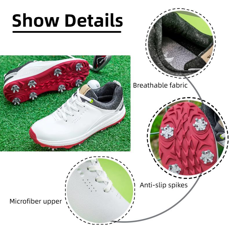 Golf Shoes Men - High-Tech Fiber Upper Slip-Resistant Outsole Golf & Outdoor Breathable  Lace Up Sneakers Metal-Plastic Studs