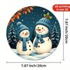 Vintage Snowman Family Tin Wall Art 8x8 Inch Retro Christmas Holiday Home Decor Metal Circular Sign