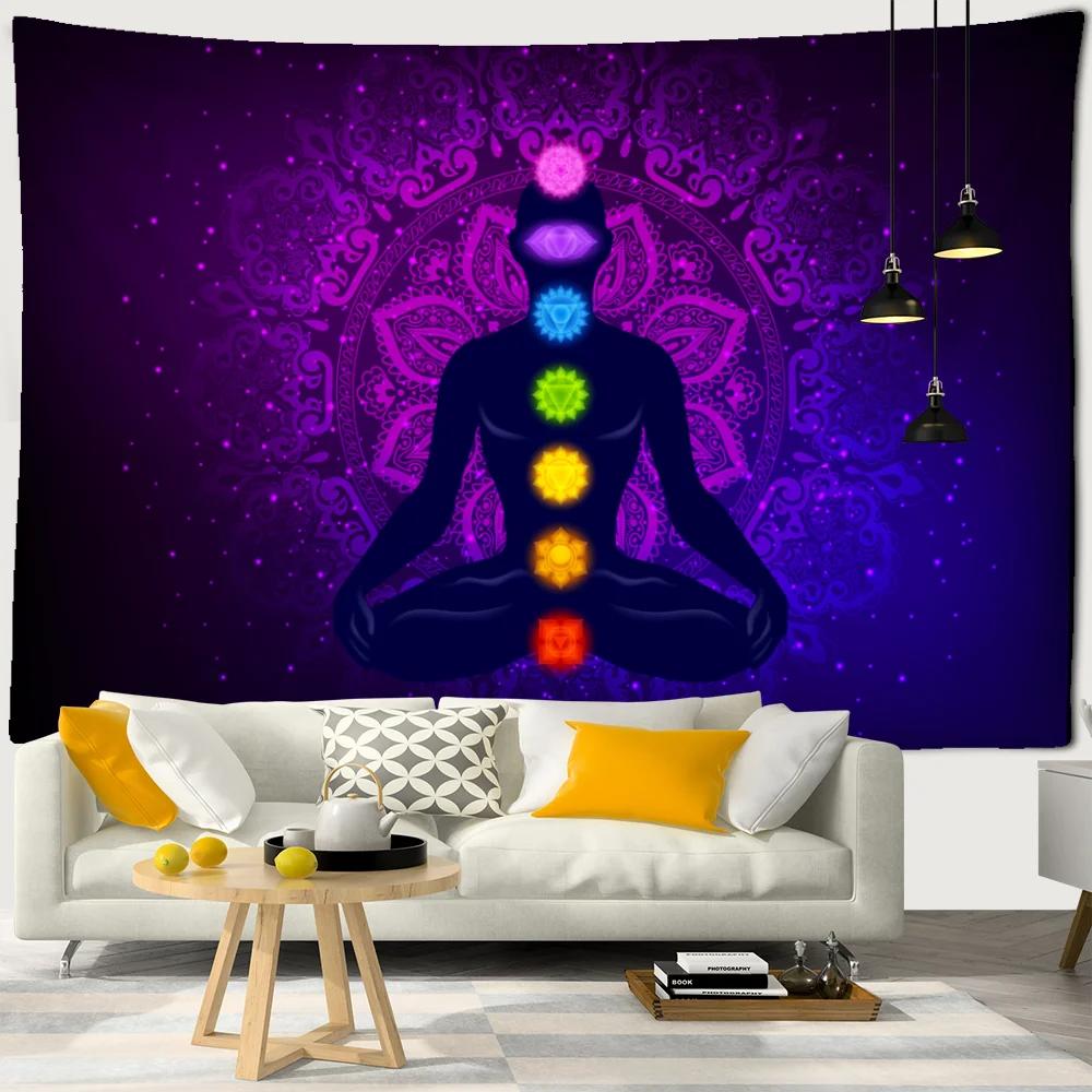 Chakra Meditation Galaxy Tapestry 2D Single Print Vibrant Home Decor Soft Accessory Spiritual Functional YogaThemed Attractive