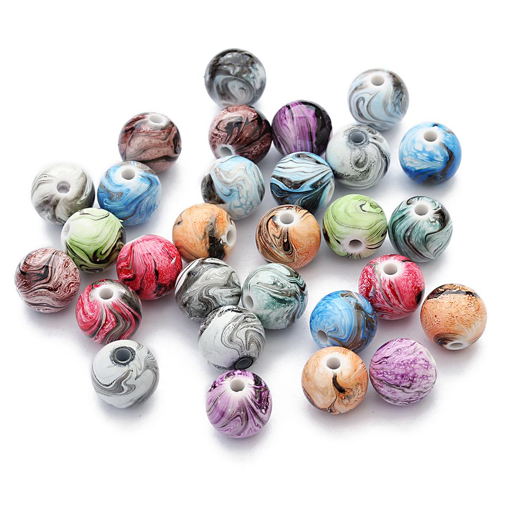 30-100pcs Resin Beads 6 8 10 12 14mm Ink Painting Mixed Color Round Loose Spacer Beads for Jewelry Making DIY Necklace Bracelets