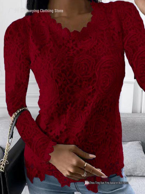 Women's European & American Lace Long-Sleeve Top for Autumn/Winter