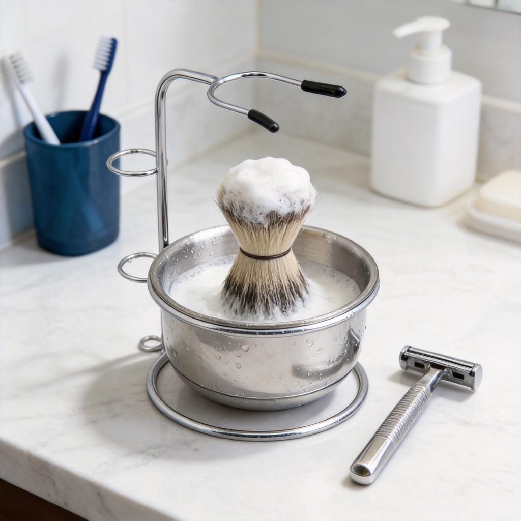 Mens Stainless Steel Razor Brush Holder And Soap Dish Shaving Set For Daily Grooming