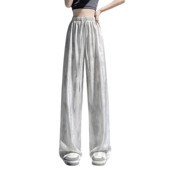 Women Pants Elastic High Waist Adjustable Drawstring Wide Leg Trousers Tie Dye Print Summer