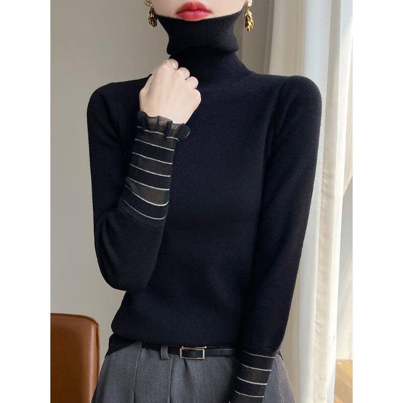 

Осень и зима новый свитер с высоким воротником и двойным воротником, модный и с высоким чувством стиля, для повседневной носки, трикотажный свитер с длинным рукавом, трендовый XXL чёрный