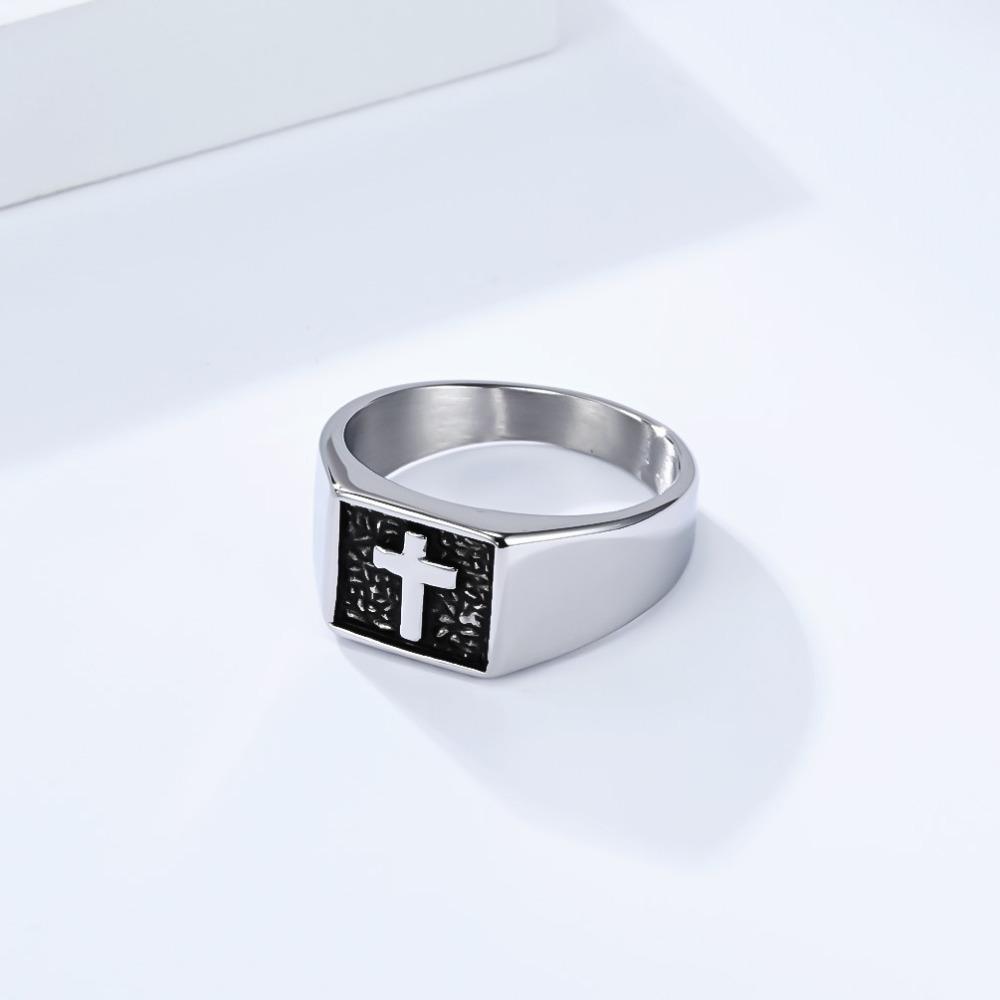 Somen Vintage Stainless Steel Cross Signet Ring for Men Silver Black Gold Color Versatile Rings Punk Jewelry Party Gifts Bague