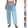 Women's Casual Loose Fit Wide Leg Drawstring Pants with Floral Print Elastic Waistband Comfortable Straight Cut Trousers for Everyday Wear