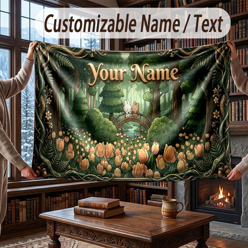 Coperta Morbida e Accogliente con Tema Foresta di Funghi Testo Personalizzato con Nome per Divano Letto Casa